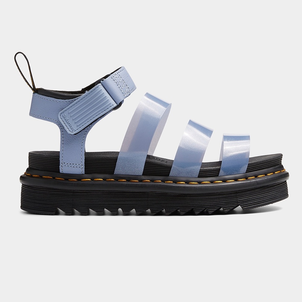 SOLD Dr.Martens Blaire Jelly Glitter Leather Strap Sandals Chunky Sole Blue - Picture 1 of 14